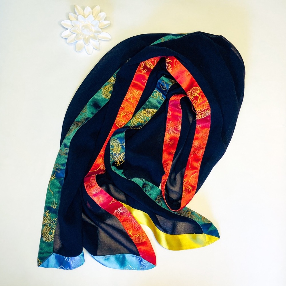 ✨HAND-EMBROIDERED CHINESE SILK & CHIFFON SCARF✨